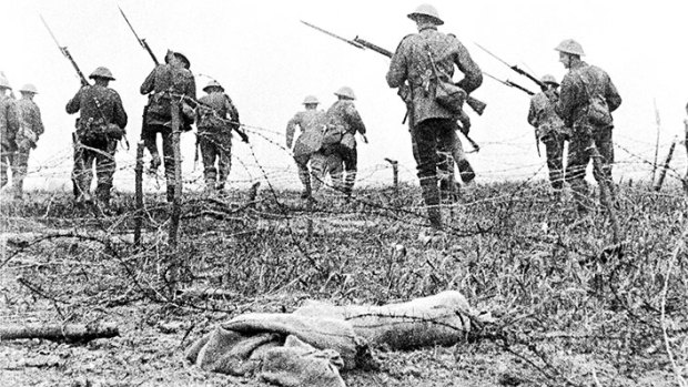 Scene from the 1916 documentary of the Battle of the Somme. 
