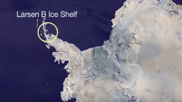 Larsen B's location on the Antarctic Peninsula.