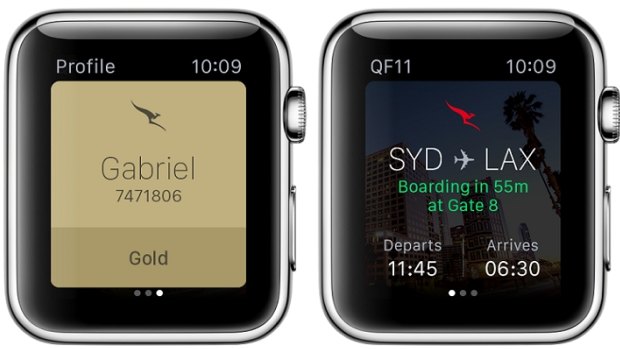 Qantas's Apple Watch app.