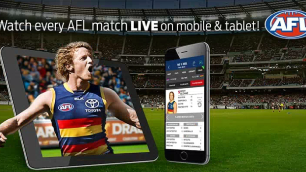 A screenshot of the AFL Live Pass advertisement, showing full-screen view on a tablet.