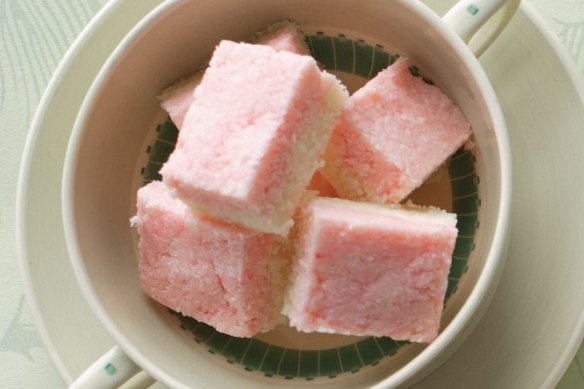 Pretty in pink: Coconut ice slice.