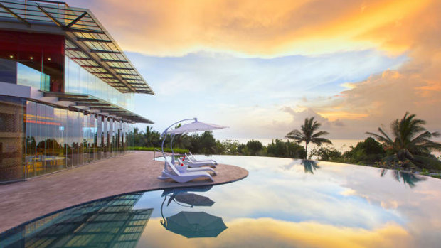 Child's play: the hotel's infinity pool at sunset.