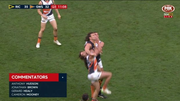 Richmond's Ivan Maric was reported for striking GWS' Jack Steele in this ruck contest.