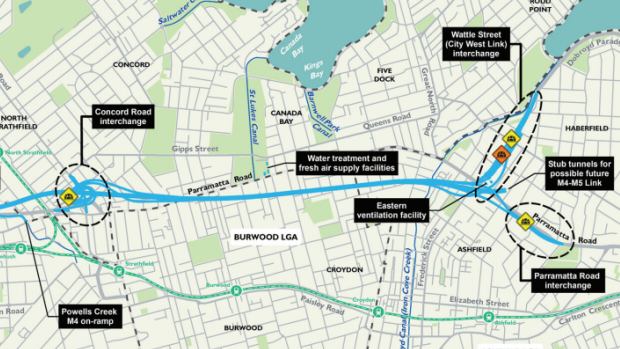 The WestConnex M4 East tunnel, running largely south of Parramatta Road.