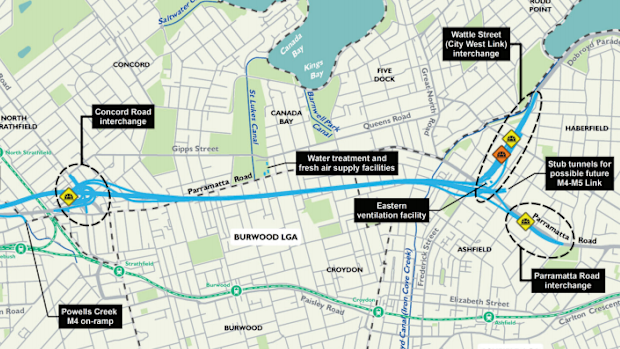 The WestConnex M4 East tunnel, running largely south of Parramatta Road