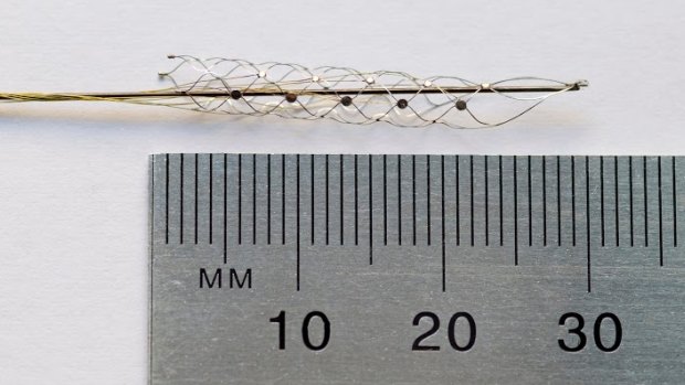 The stent, which will play a key role in the bionic spine, is the size of a paperclip. 