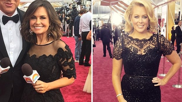 Samantha Armytage and Lisa Wilkinson on the Oscars 2015 red carpet.