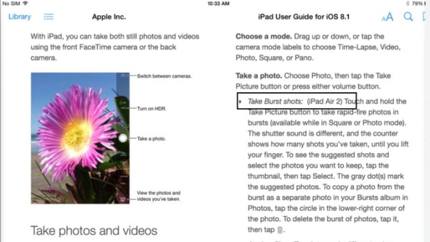 Further screens reveal the iPad Air 2 can take images in burst mode.