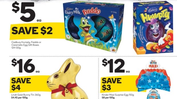 Woolworths' Easter catologue shows how it  has ditched the 99¢ from its prices.