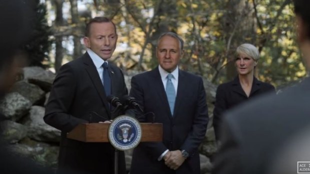 Tony Abbott, Malcolm Turnbill and Julie Bishop in mashup 'Parliament House of Cards'.