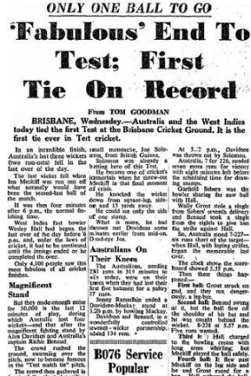 The tied Test story as it appeared in the Sydney Morning Herald on Thursday, December 15 1960.
