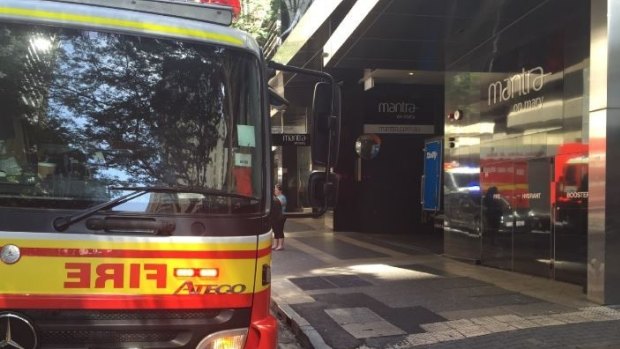 Two fire trucks and two ambulances arrived at the Mantra on Mary Hotel about 10am on Saturday, after all of the lifts stopped working, trapping 15 people.