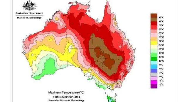 Friday's heatwave centred on eastern Australia.