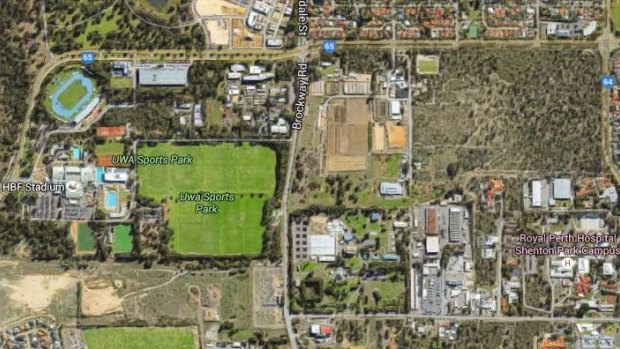 The development is proposed for the bushland area to the right of the UWA playing fields.
