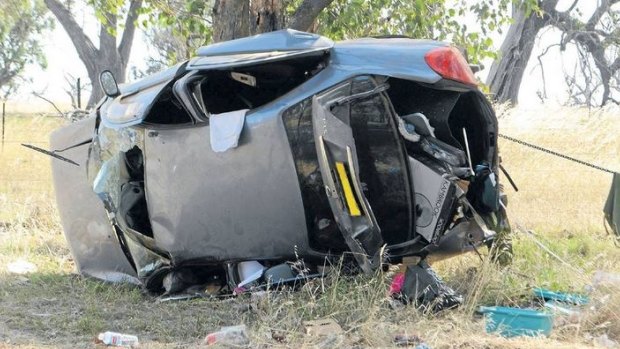 Narissa Fox's Nissan Pulsar at the scene of the crash.