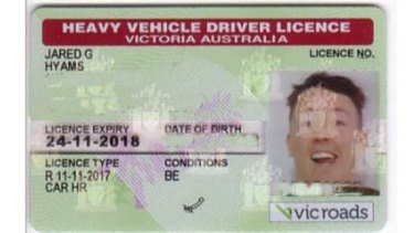 Jared Hyams' new VicRoads driver's licence.