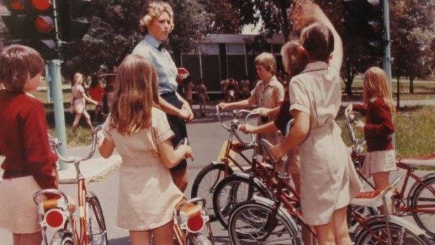 Police and children at the old traffic centre in Belconnen, which the new centres have been modelled on.