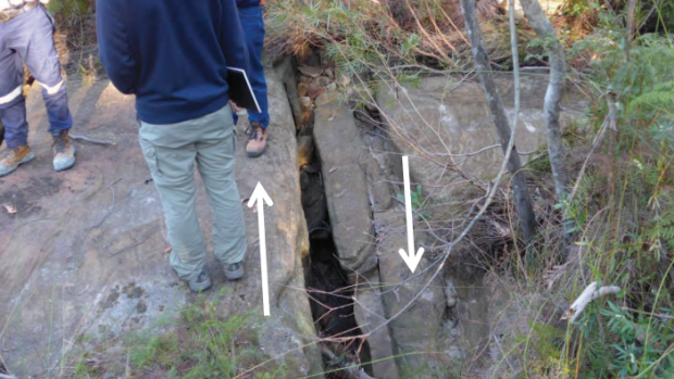 So-called "trans-current shear and dilation" identified in the fracturing of the sandstone.
