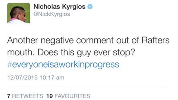 Return of serve: Nick Kyrgios' deleted Tweet.