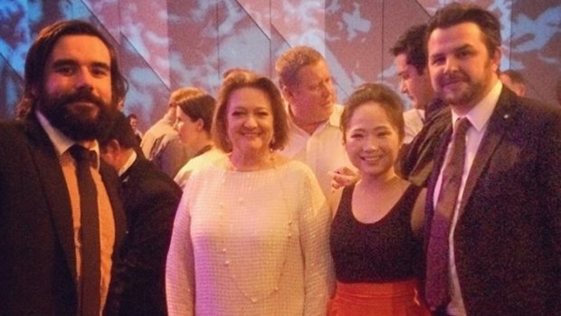 And now: Gina Rinehart (and friends), photographed in Melbourne last month. 