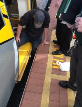 A man onboard a train to Perth failed to mind the gap in spectacular style.