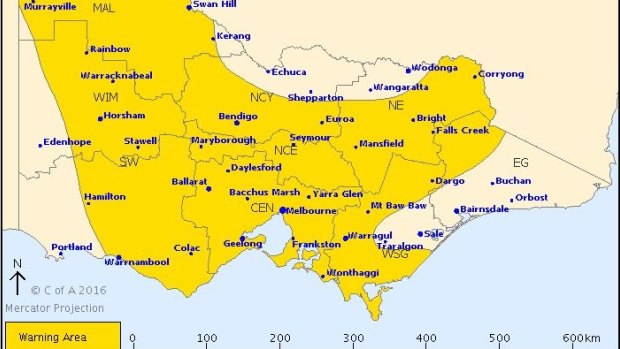 The severe weather warning area.