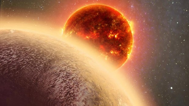 Artist's impressions shows GJ 1132b as a rocky planet similar to the Earth in size and mass, orbiting a red dwarf star.