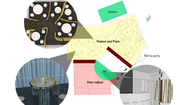 A floor plan of London's naked restaurant,  Bunyadi.