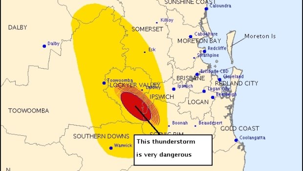 A very dangerous storm features in the Bureau of Meteorology 6.50pm storm warning.