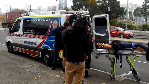 Brodie Grundy was taken to hospital after receiving a knock to the head at training.