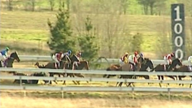 Paul Goode hits the turf after his mount, Shot of The Rails, falls at Queanbeyan on June 29, 2009.