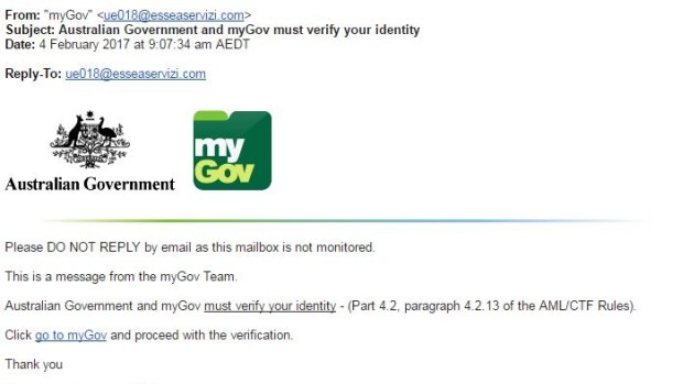 The 'MyGov' phishing email received by Melanie.