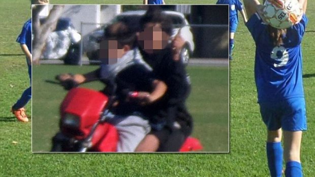 Junior soccer was underway at Morgan Park when the boys allegedly tore through the field on a motorbike. 