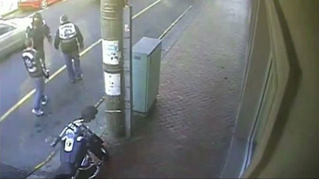 CCTV of an incident in which Mario Salatas was followed to his car by a number of Finks bikies, according to prosecutor Matt Fisher.