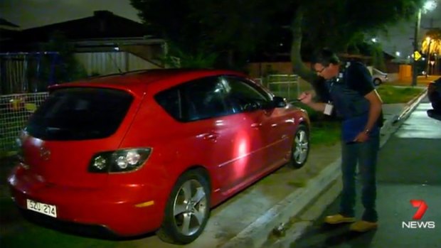 The red Mazda shot in a bizarre incident in Sunshine West.