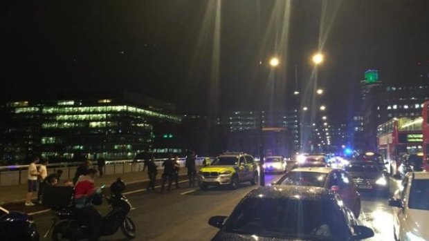 Police descended on London Bridge after a van reportedly hit pedestrians.