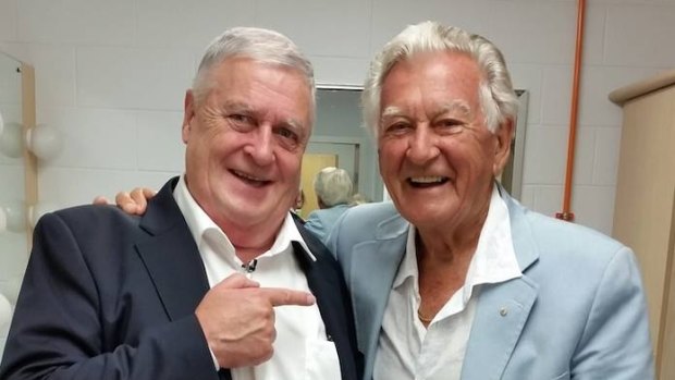 Best mates: Max Gillies and Bob Hawke are all smiles after the actor's show at the Sydney Opera House.
