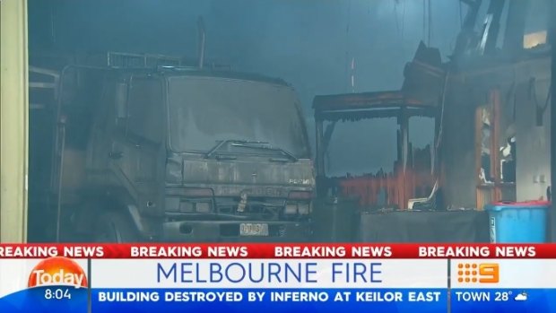 A dozen trucks and excavators were destroyed in the suspicious blaze in Keilor East.