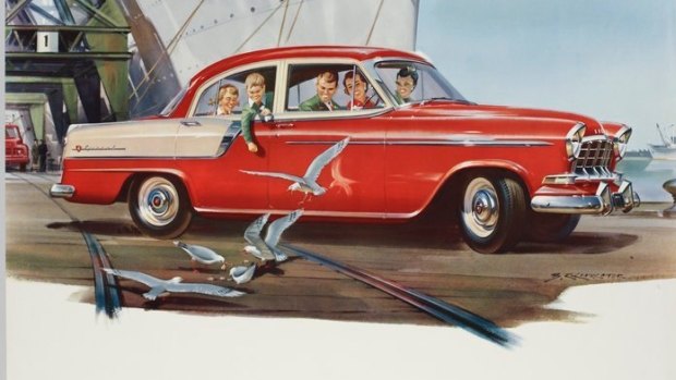 An advertising poster for Holden, 1958-60, by B. R. Linklater (detail).