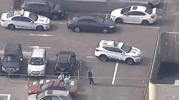 Police at the scene of a shooting at Bankstown Central Shopping Centre.