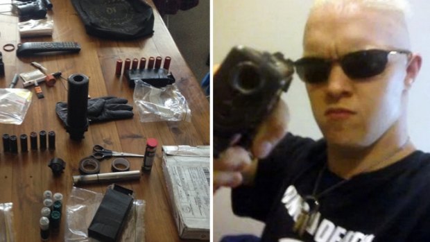 Michael James Holt with some of the weapons seized.