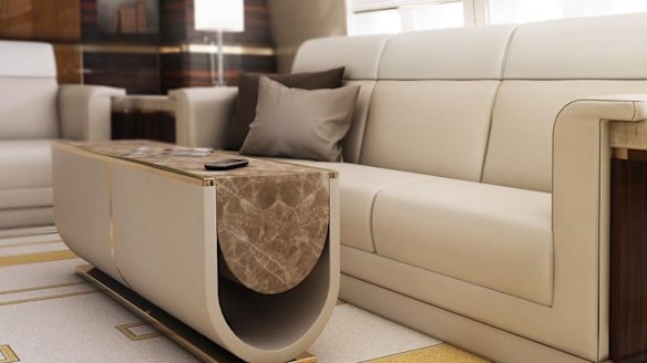 Lounge of a Boeing VIP 747-8.