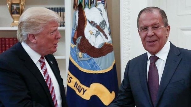 US President Donald Trump meeting with Russian Foreign Minister Sergey Lavrov in the Oval Office.