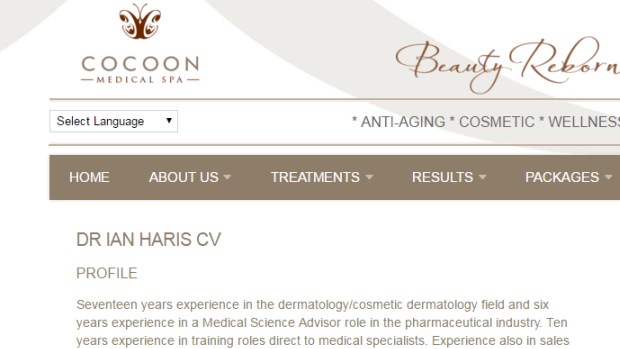 Mr Haris is still referred to as a doctor on at least one clinic website.