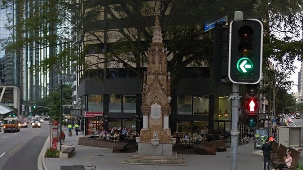 Mooney Memorial Fountain at the corner of Queen and Eagle streets.