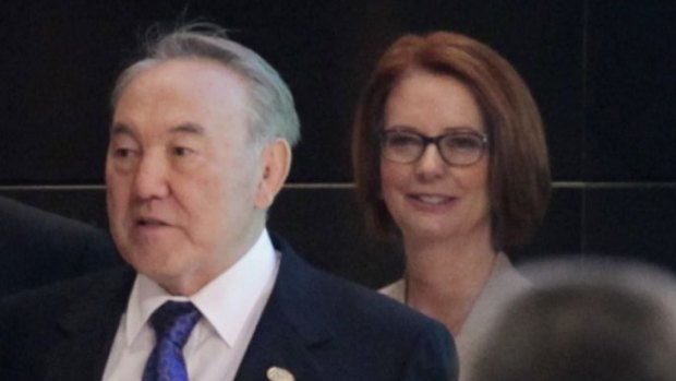 Kazakhstan President Nursultan Nazarbayev with then Australian prime minister Julia Gillard.