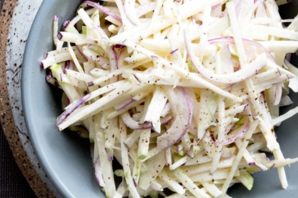 Serve this crunchy slaw (right) with roast pork or in a sandwich.