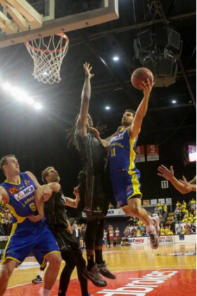 In flight: Hawks guard Kevin Lisch played his part in Illawarra's big win over the New Zealand Breakers on Thursday night. 