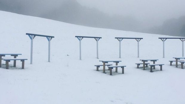 Lorne was burried in snow on Tuesday but the Bureau of Meteorology  says the chance of snow for low-level areas had passed. 