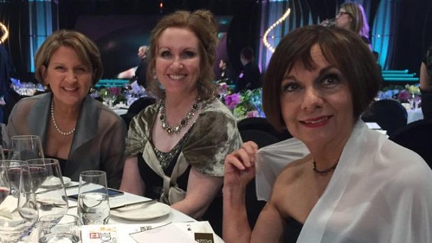 Winners are ginners: (from left) Belinda Hawkins, Adele Ferguson and Deb Masters at the 2015 TV Week Logies.